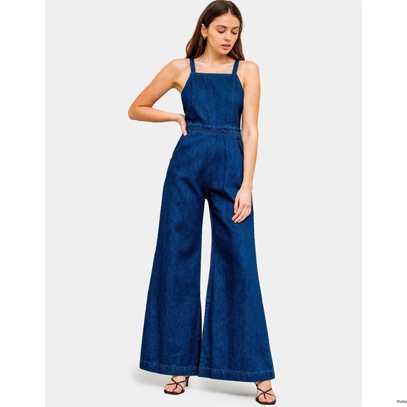 ROLLA’S Alice Denim Overalls Wide Leg Flare Jumpsuit Size 24 - Picture 1 of 14